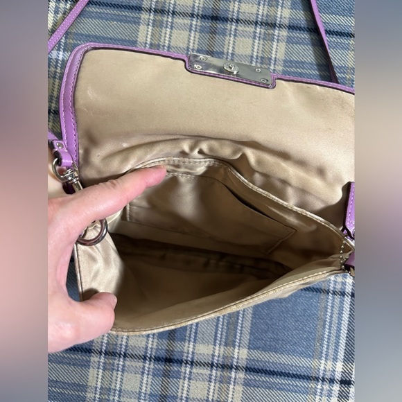 Coach Cream Kristin Flap Signature Sateen Lavender Trim Crossbody Purse - Picture 3 of 7